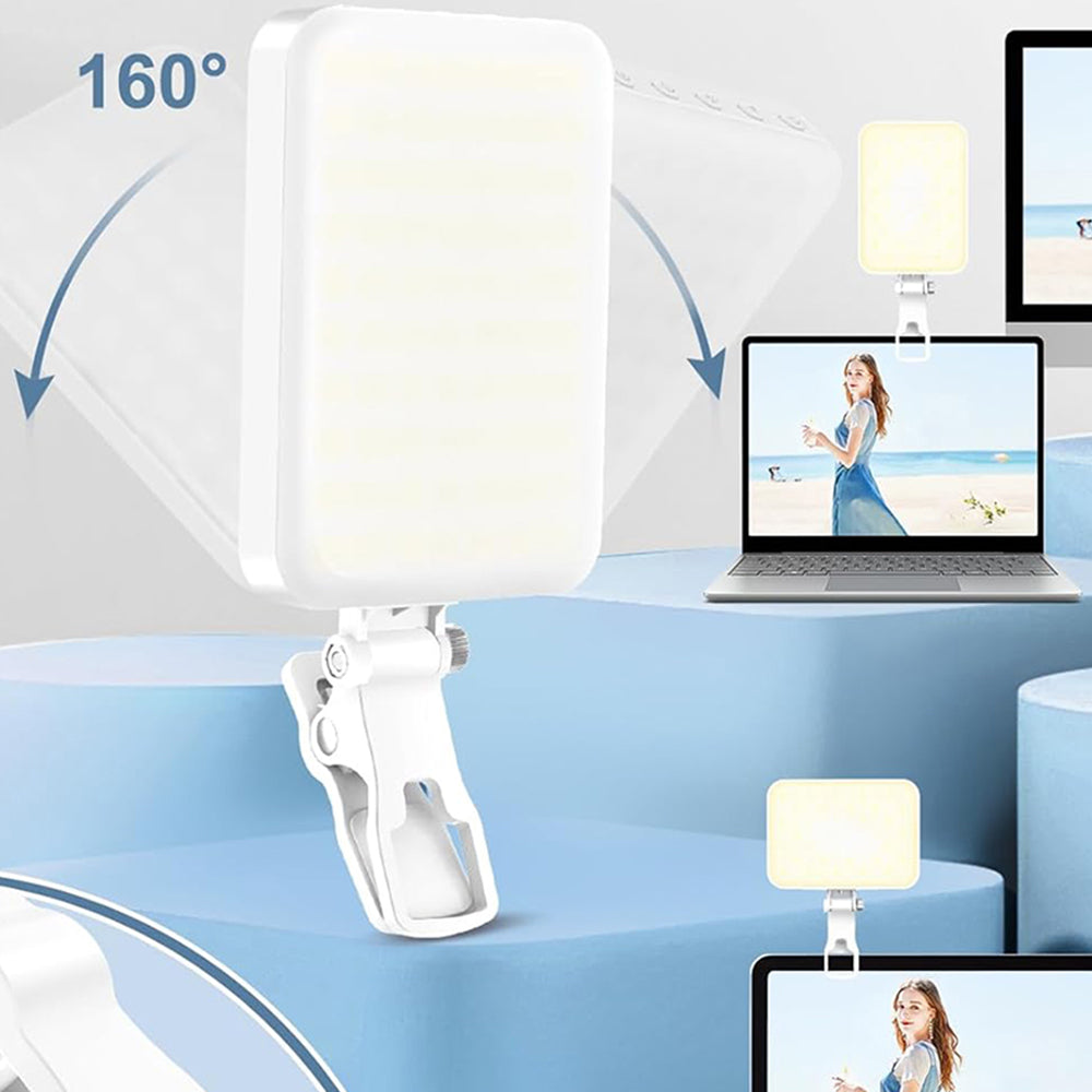 Portable Selfie LED Light Video Conference Lighting with Clip Rechargeable for Vlogs Live Streams White