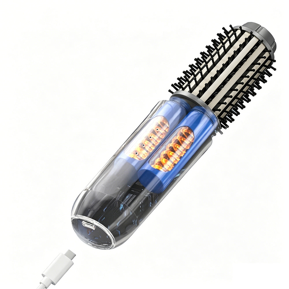 2 in 1 Cordless Hair Straightener Brush Curling Iron with LCD Display-Grey