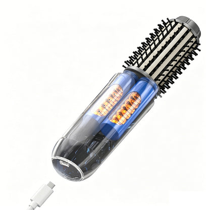 2 in 1 Cordless Hair Straightener Brush Curling Iron with LCD Display-Grey