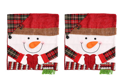 2Pcs Christmas Chair Covers with Santa Hat for Holiday Dinner Party -Snowman