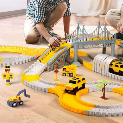 Kids Construction Race DIY Tracks Toys  Electric Car Toys Road Race Playset