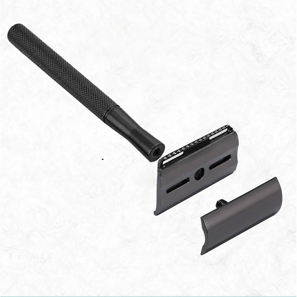 Matte Double Edge Safety Razor Manual with 10 Blades for Men Shaving Black