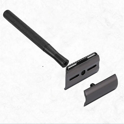 Matte Double Edge Safety Razor Manual with 10 Blades for Men Shaving Black
