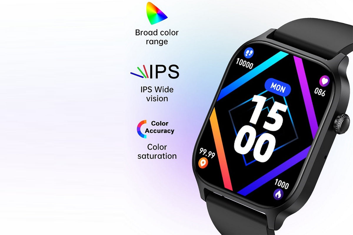 Smart Watch 1.85-Inch Fitness Watch with Heart Rate Sleep Monitor Blood Oxygen Blood Pressure Activity Tracker-Black