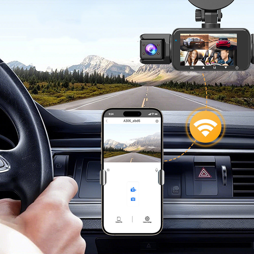 4-Channel Dash Cam Front Rear Left Right Car Camera with App Control and G-Sensor