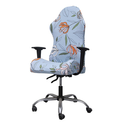 Printed Ergonomic Office Computer Game Chair Slipcovers Stretchy Seat Chair Covers -Blue