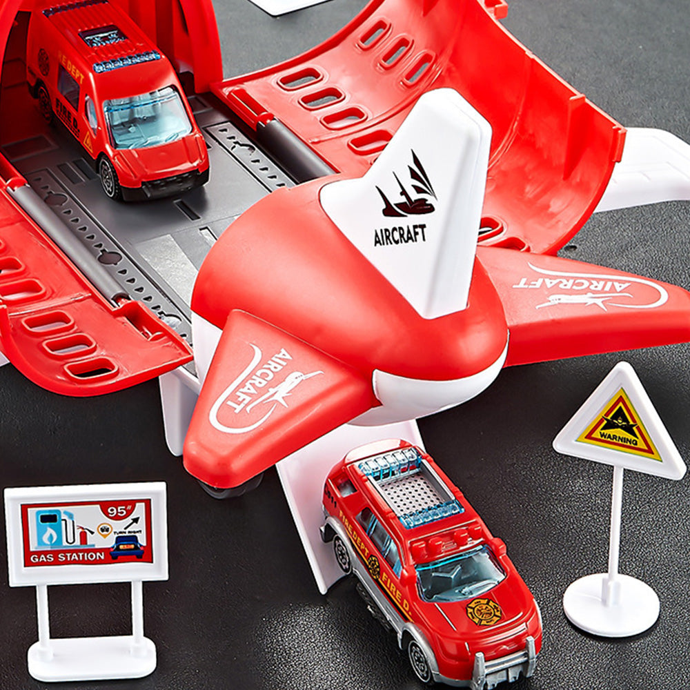 Kids Transformable Airplane Transport Playset Transformable Storage Plane Toy-Red