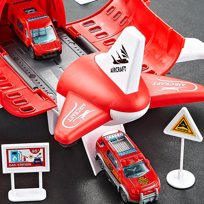 Kids Transformable Airplane Transport Playset Transformable Storage Plane Toy-Red