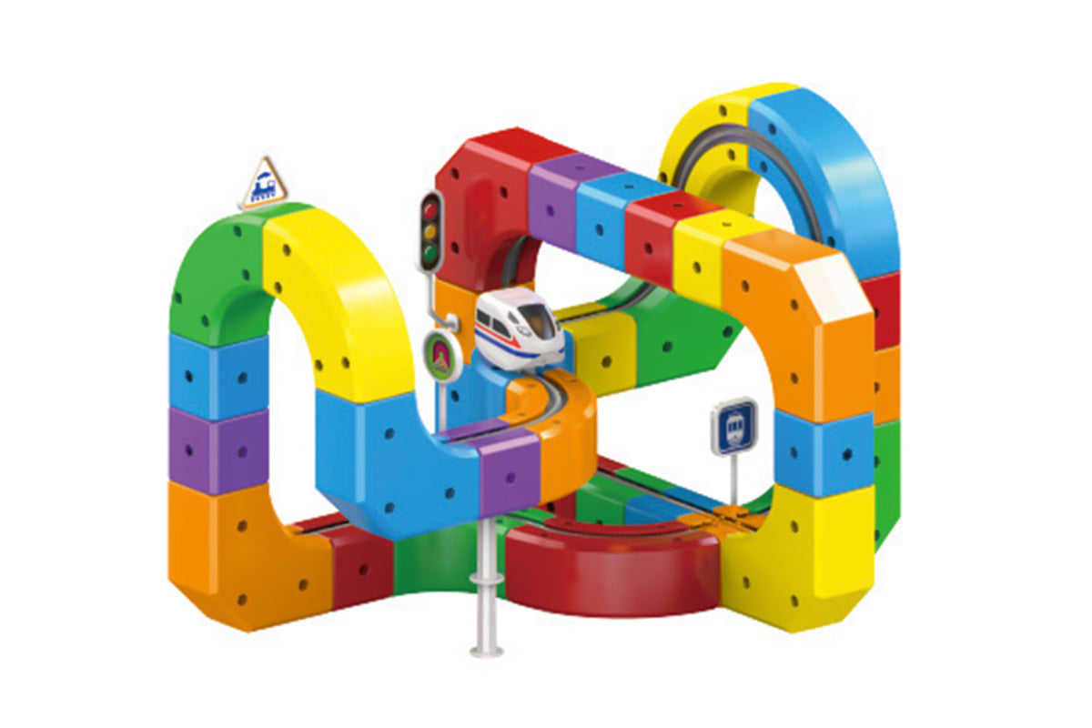 81Pcs Set Building Block Electric Train Set with Upside Down Racing