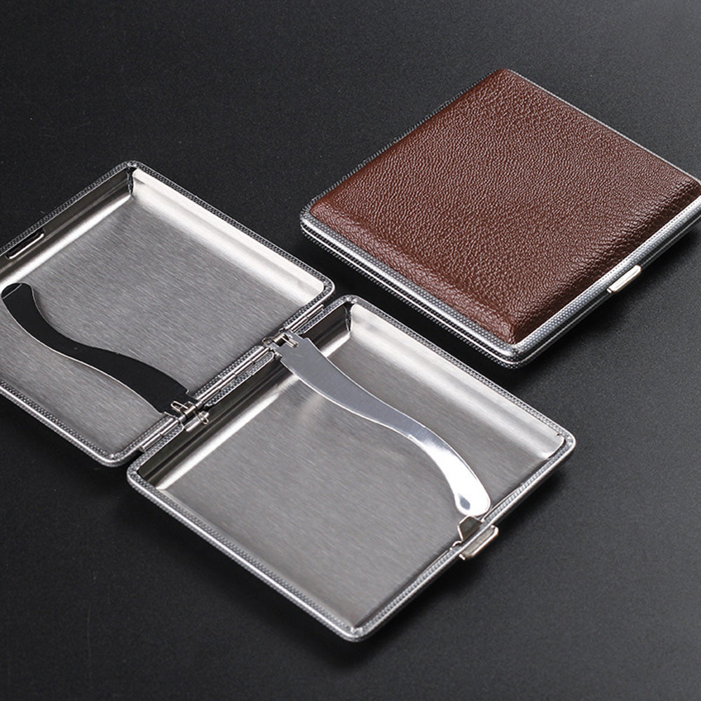 Portable PU Leather Cigarette Case Fashion Design Holds 20 Cigarettes-Brown
