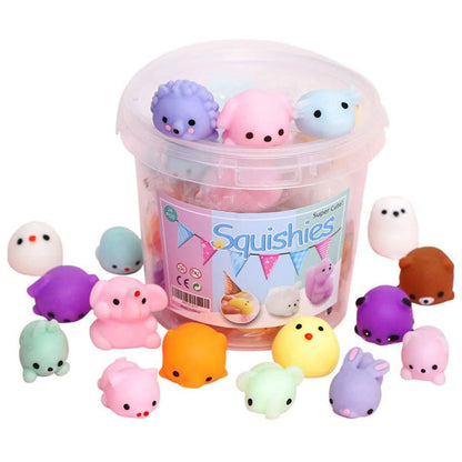 36Pcs Cute Animal Shape Soft Squeezable Toys with Storage Bucket Mochi Squishy Party Favors for Kids
