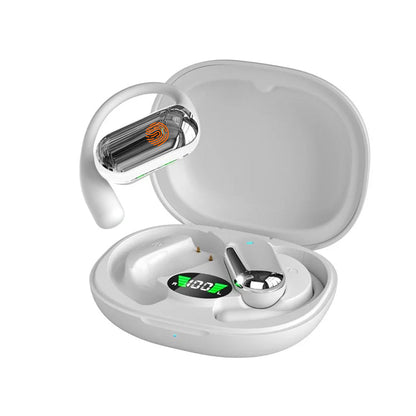 Wireless Bluetooth 5.4 Earbuds Touch Control Earhook Earphones Sports Earbuds with Digital Display Case White