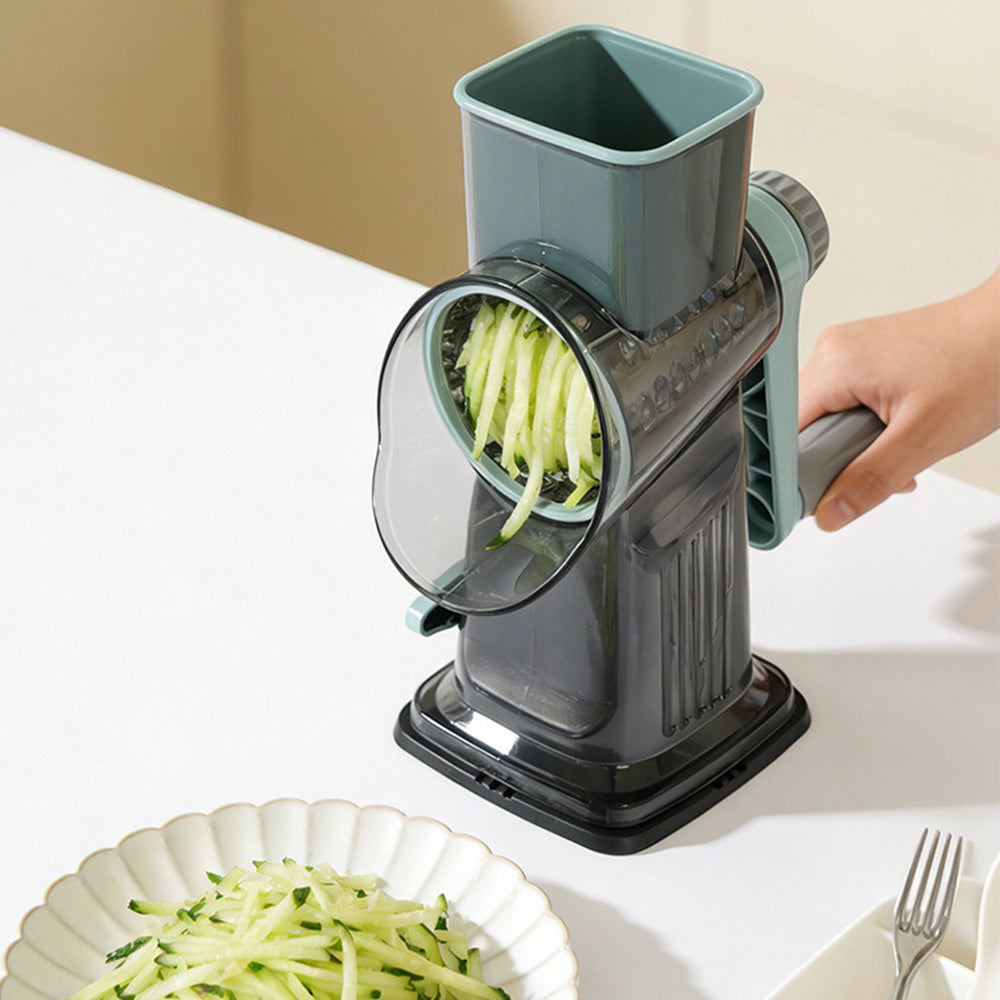 Rotary Vegetable Chopper 3-Blade Cylinder Hand-Cranked Slicer Shredder Grater-Green