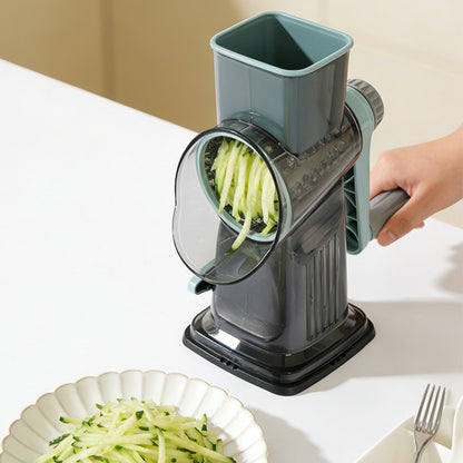 Rotary Vegetable Chopper 3-Blade Cylinder Hand-Cranked Slicer Shredder Grater-Green