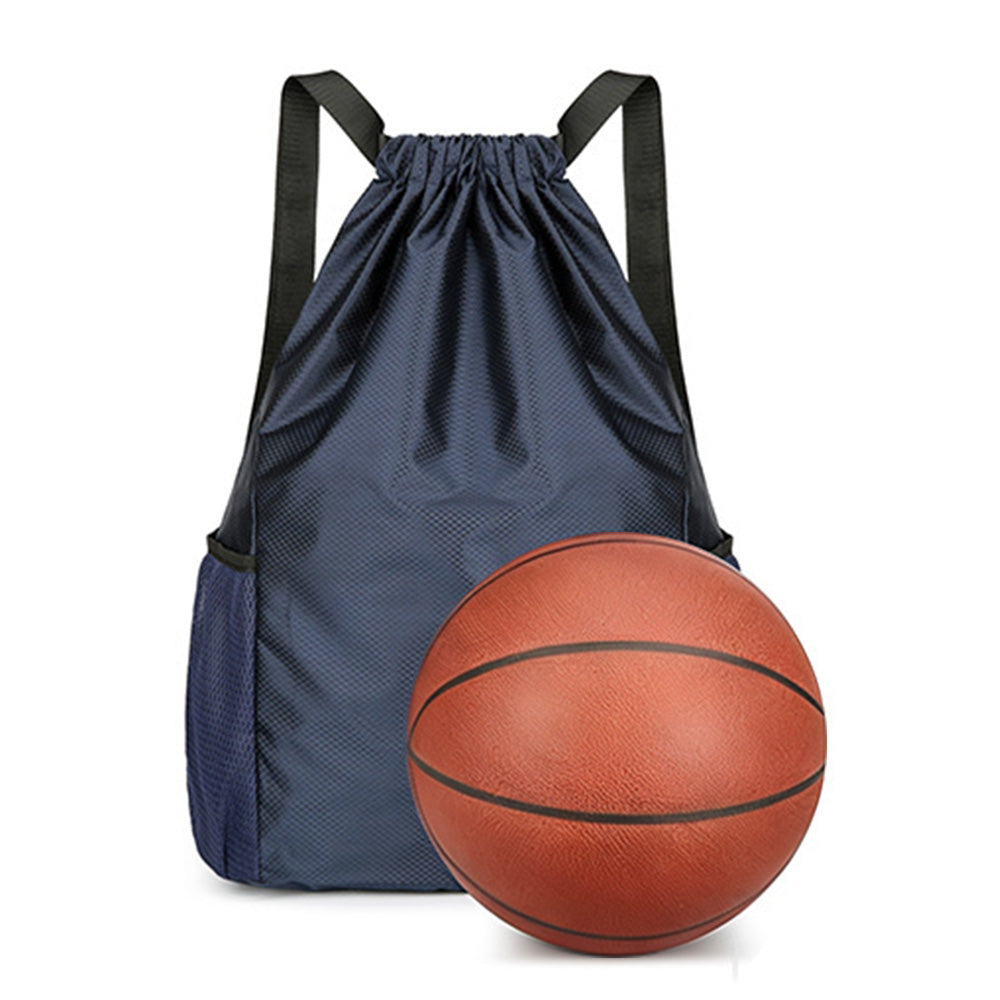 Sports Drawstring Backpack with 2 Pockets Large-Capacity Basketball Bag Dark Blue