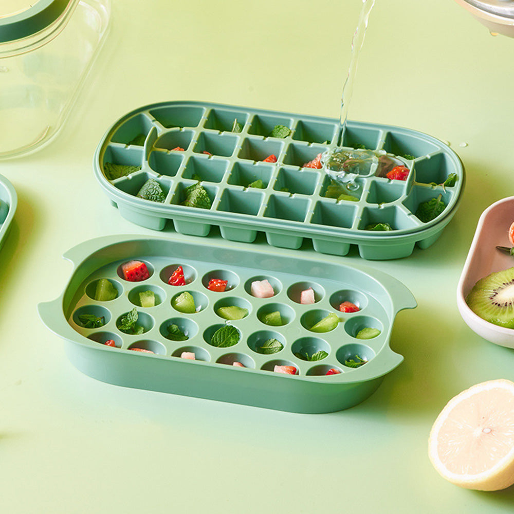2-Tier Ice Cube Tray Mold with Press-Release Lid & Storage Box for Kitchen Fresh Green