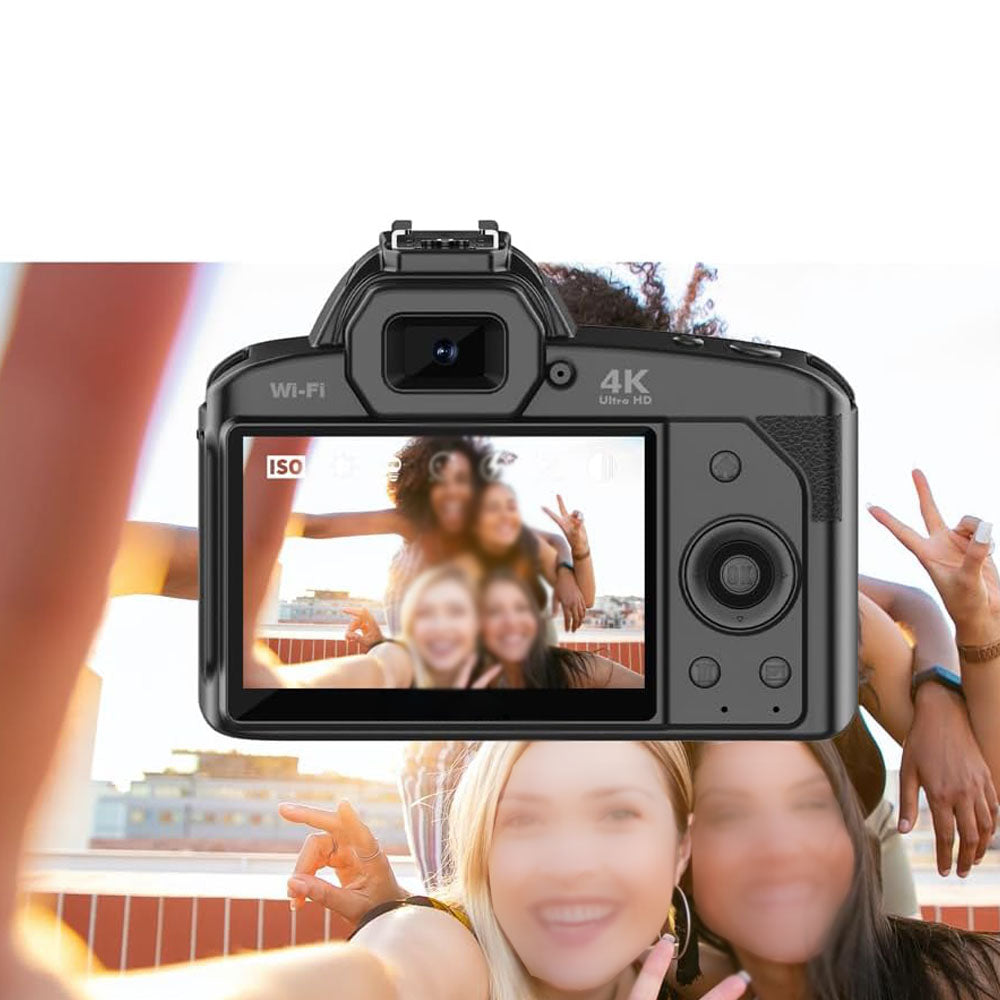 4K 64MP WiFi Dual Lens Digital Camera with Night Vision- Black