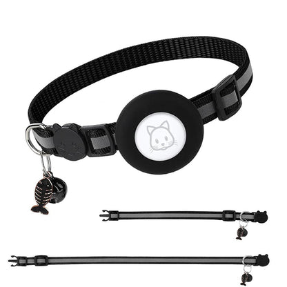Reflective Cat Collar Compatible with Apple Airtag Adjustable Airtag Holder for Cat Dog Kitten Puppy Black