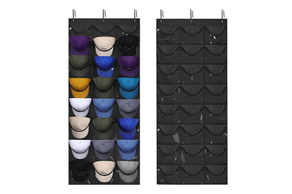 Baseball Hat Rack 24 Pocket For Wall Or Over The Door Cap Organizer-Black