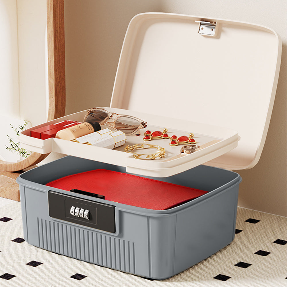 4-Digit Combination Lock Box Lockable Safe Storage Case Gray