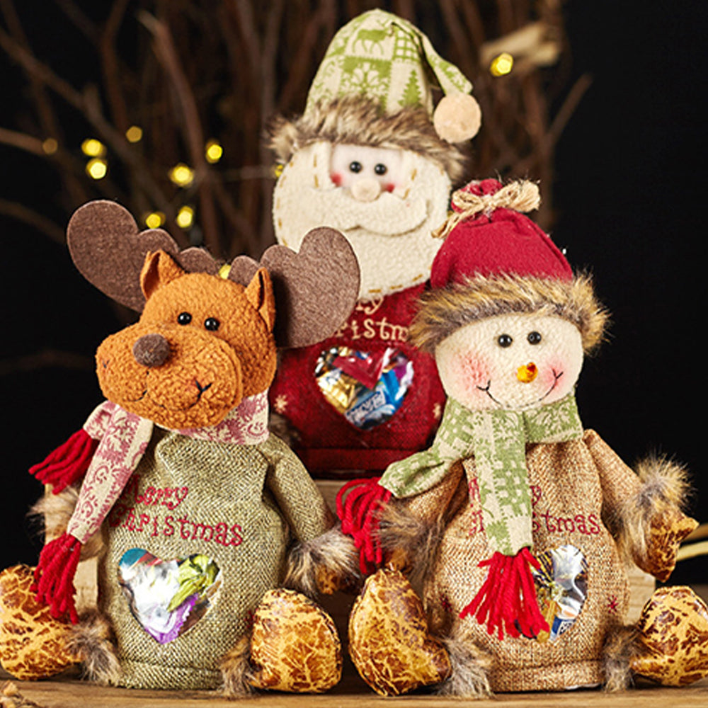 3 Pack Christmas Gift Bags with Zipper Burlap Candy Apple Pouch