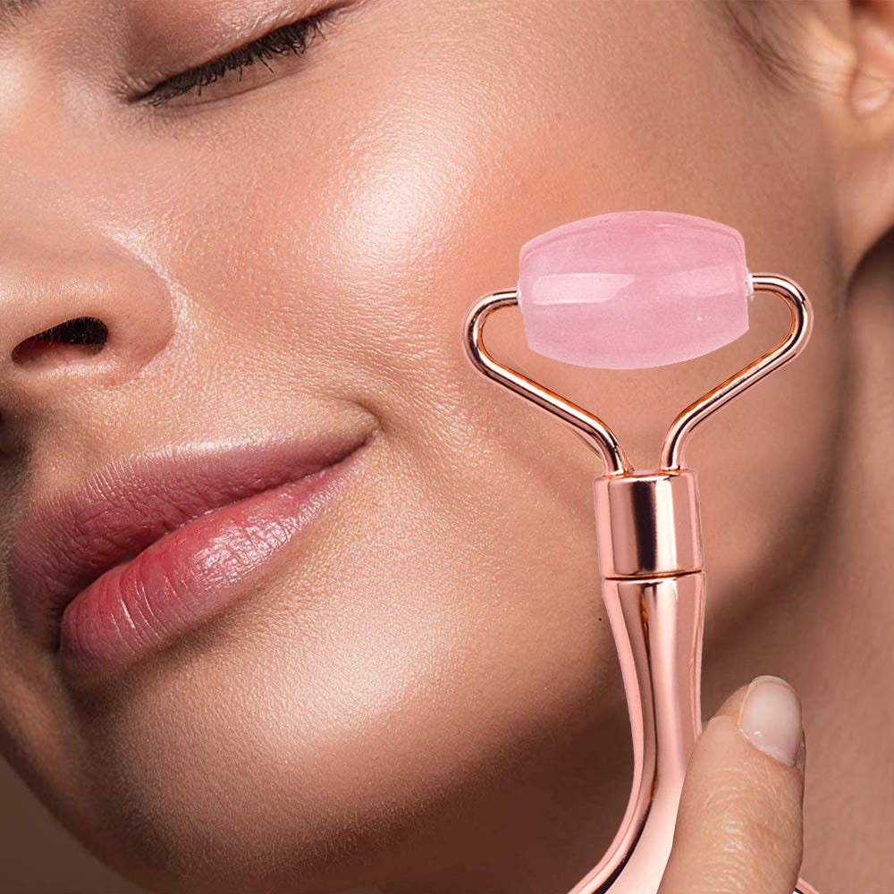 2-in-1 Face Roller Eye Massager Gua Sha Facial Tool Rose Gold