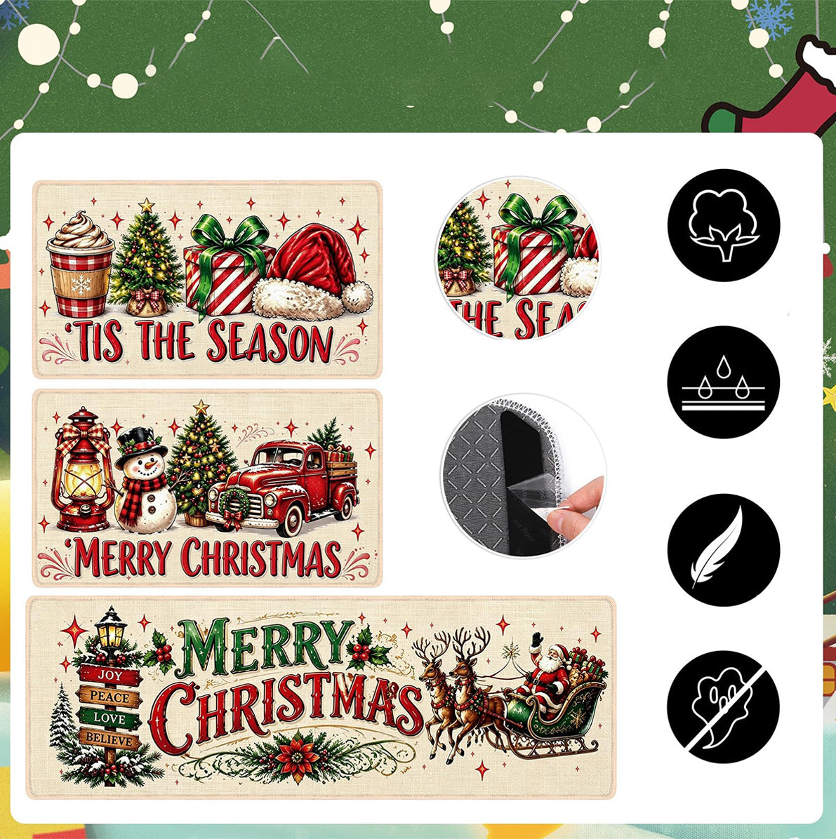 3 Piece Christmas Kitchen Floor Mat Set - Carriage