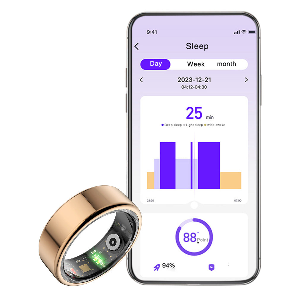 Smart Health Ring with Charging Case Heart Rate Blood Oxygen Sleep Tracking-Gold