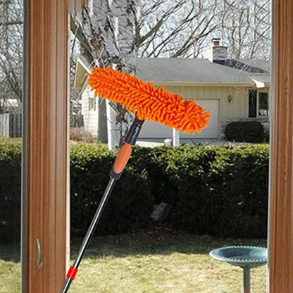 2-in-1 Extendable Window Squeegee Cleaner Tool Rotating Scrubber with 2 Replacement Cloths Orange
