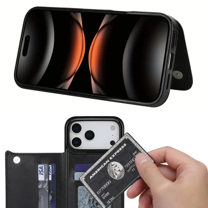 Leather Wallet Case for iPhone 17 Series Double Magnetic Flip Closure Full Body Drop Protection-Black