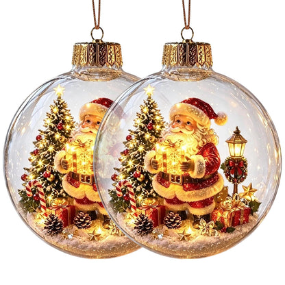 2 Pack 8cm Clear Plastic Fillable Christmas Ball Ornaments - Santa