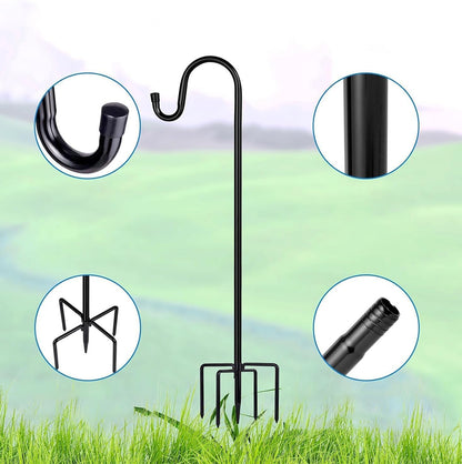 165cm Metal Shepherd Hook Bird Feeder Pole with Five Prong Outdoor Base