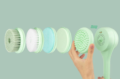 5 in 1 Electric Body Back Scrubber Dual Handle Bath Brush for Shower Exfoliating-Green