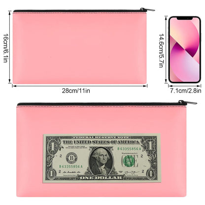 2Pcs PU Leather Storage Bag with Zipper Money Pouch Cash Storage Bag Black and Pink