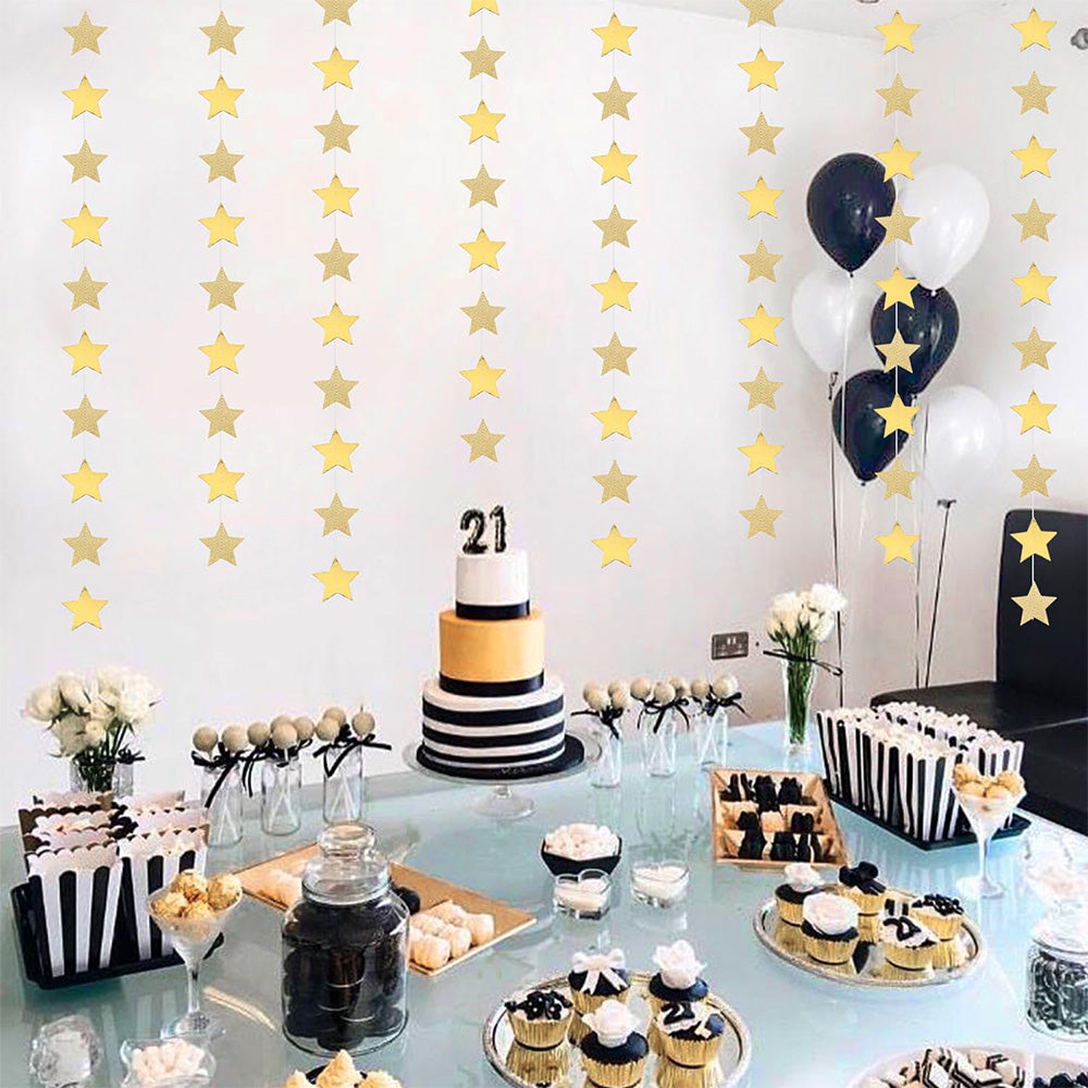 5 Pack 4m Thick Paper Star Garland Bunting Banners for Parties - Gold