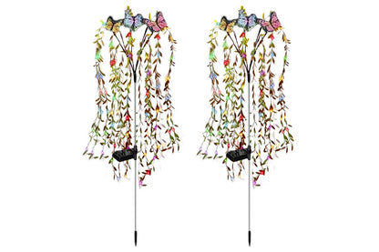 2Pcs Solar Garden Lights 25LEDs Solar Power Butterfly Flower Lights Waterproof Swaying Tree for Outside Yard Pathway Patio Lawn