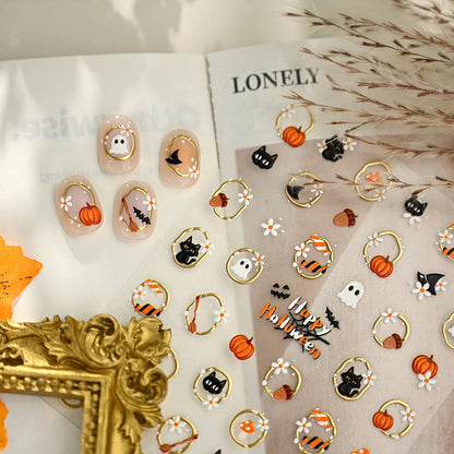 2 Sheets Halloween Nail Art Stickers Self-Adhesive Nail Decals with Pumpkin Cat Ghost Designs