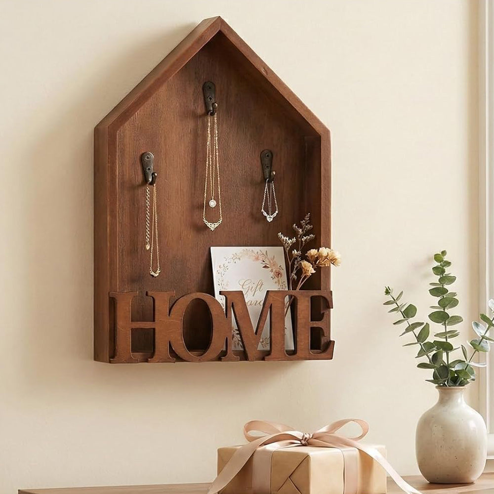 Vintage Key Holder Wall Mount with 3 Hooks Key Rack - Brown