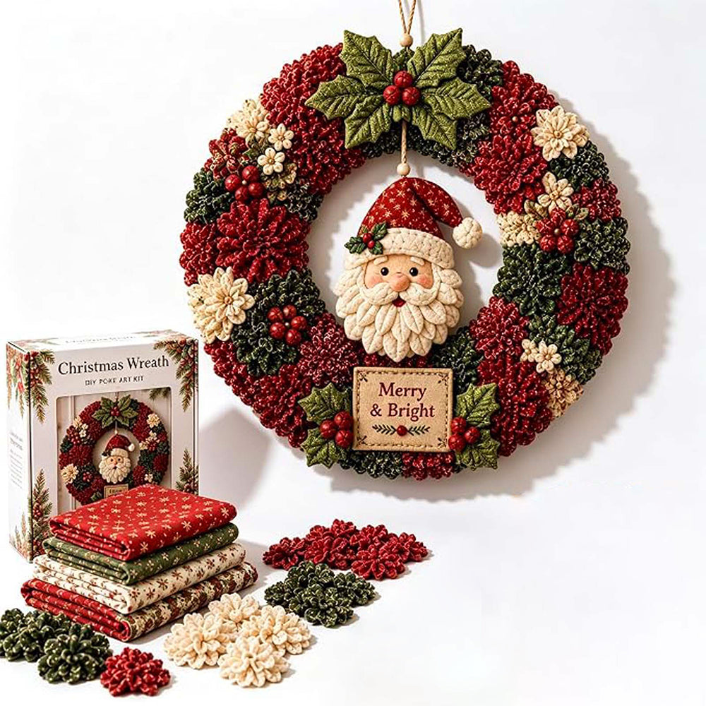 3D Fabric Poke Craft Christmas Wreath DIY Kit for Adults - Santa Claus