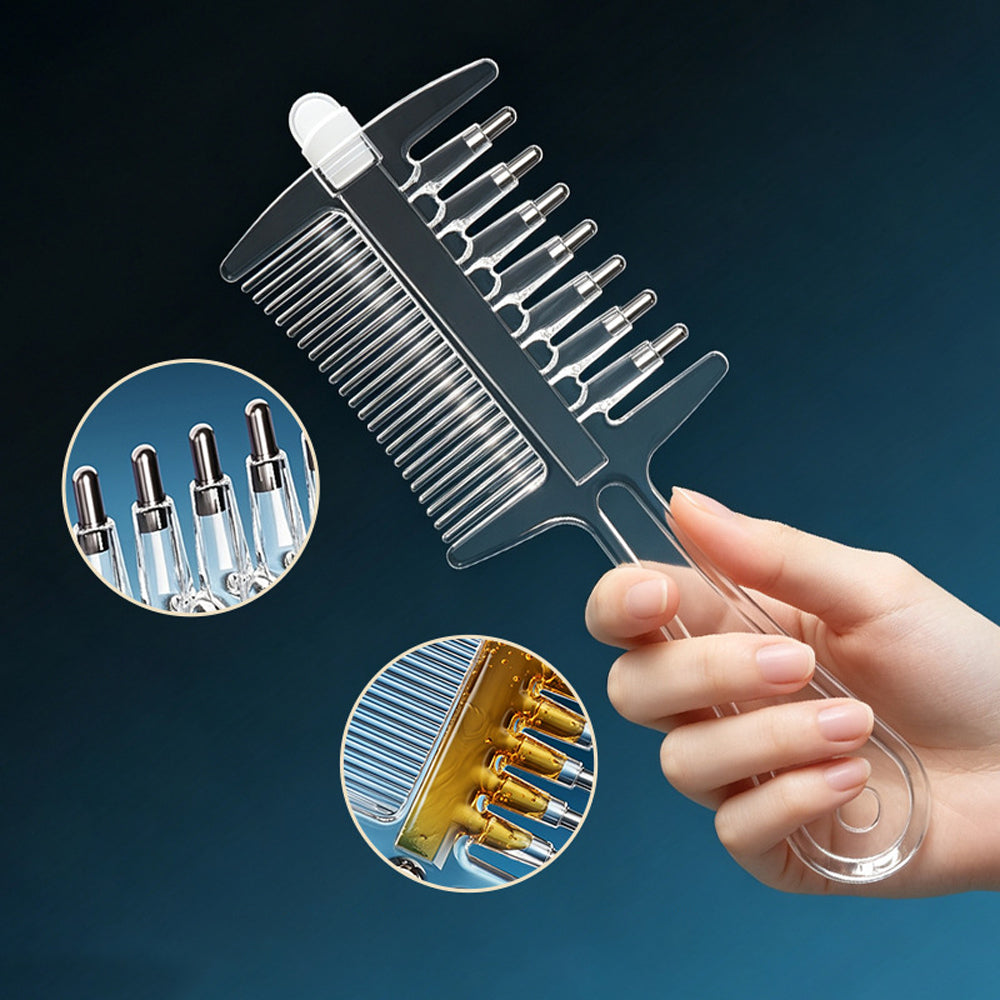 2 in 1 Liquid Guide Comb Oil Comb with Flow Control and Scalp Massage Comb - Clear