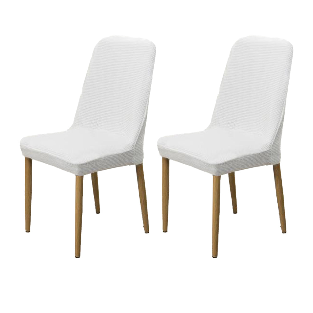 2Pcs Stretch Textured Check Dining Chair Covers Removable Chair Seat Protector Slipcovers -White