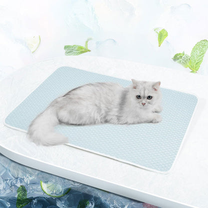 Pet Cooling Mat Dog Cat Breathable Summer Cooling Pad Light Blue