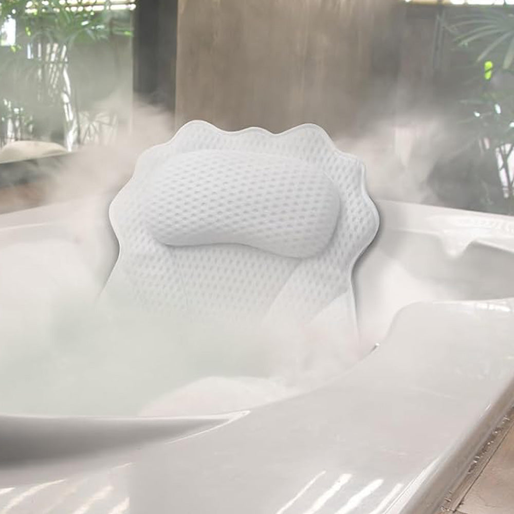Bath Pillow with Headrest and 6 Suction Cups for Tub Support and Relaxation White
