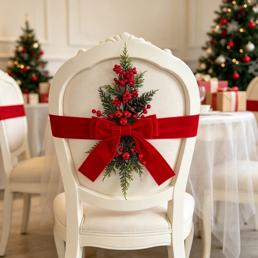 3 Piece Christmas Velvet Bow Ribbon Teardrop Swags for Door and Mantel - Red