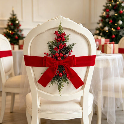 3 Piece Christmas Velvet Bow Ribbon Teardrop Swags for Door and Mantel - Red