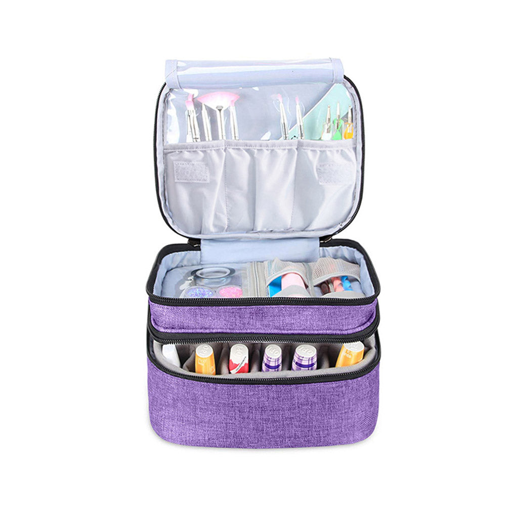 Nail Varnish Storage Bag Double-layer Nail Polish Carrying Bag Portable Organizer Bag Travel Storage Bag for Essential Oil -Purple