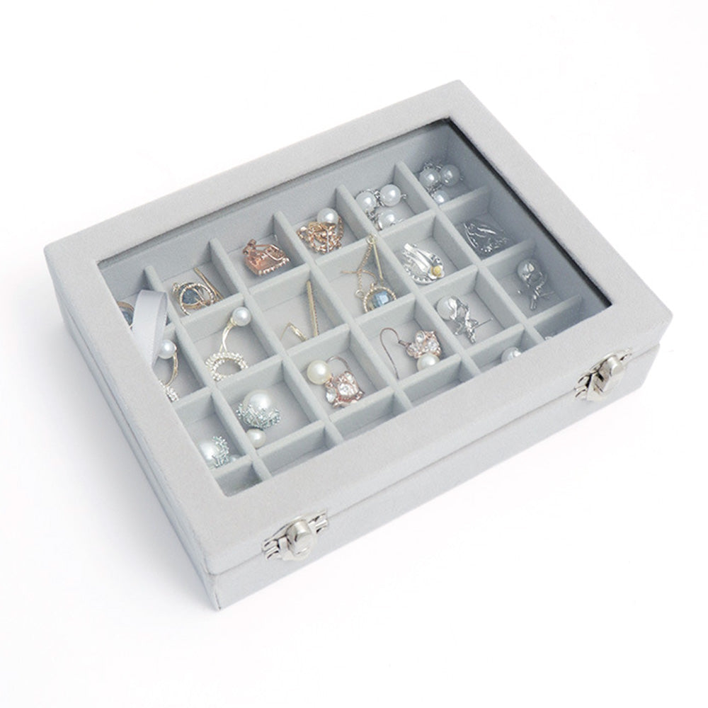 Organizer Case Box Holder Storage Jewelry Earring Ring Velvet Display Travel Portable-Grey