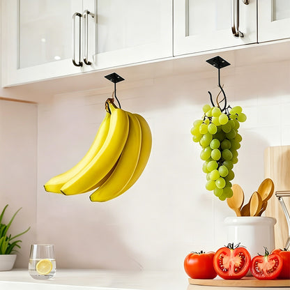 Self Adhesive Foldable Banana Hook for Under Cabinet Metal Holder for Kitchen-Black