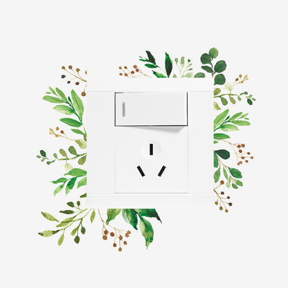 4 Sheets Green Plant Flower Wall Decals Green Leaf Stickers Switch Decals