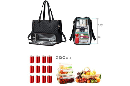 2-in-1 Tote Bag with Insulated Lunch Compartment and Wallet-Black